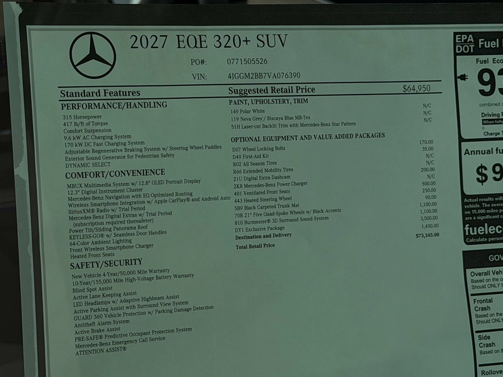 New 2027 Polar White Mercedes-Benz EQE 320+ image 48