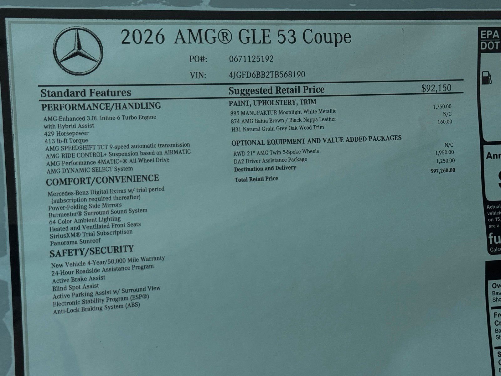 New 2026 MANUFAKTUR Moonlight White Metallic Mercedes-Benz AMG® GLE 53 4MATIC+ Coupe image 24
