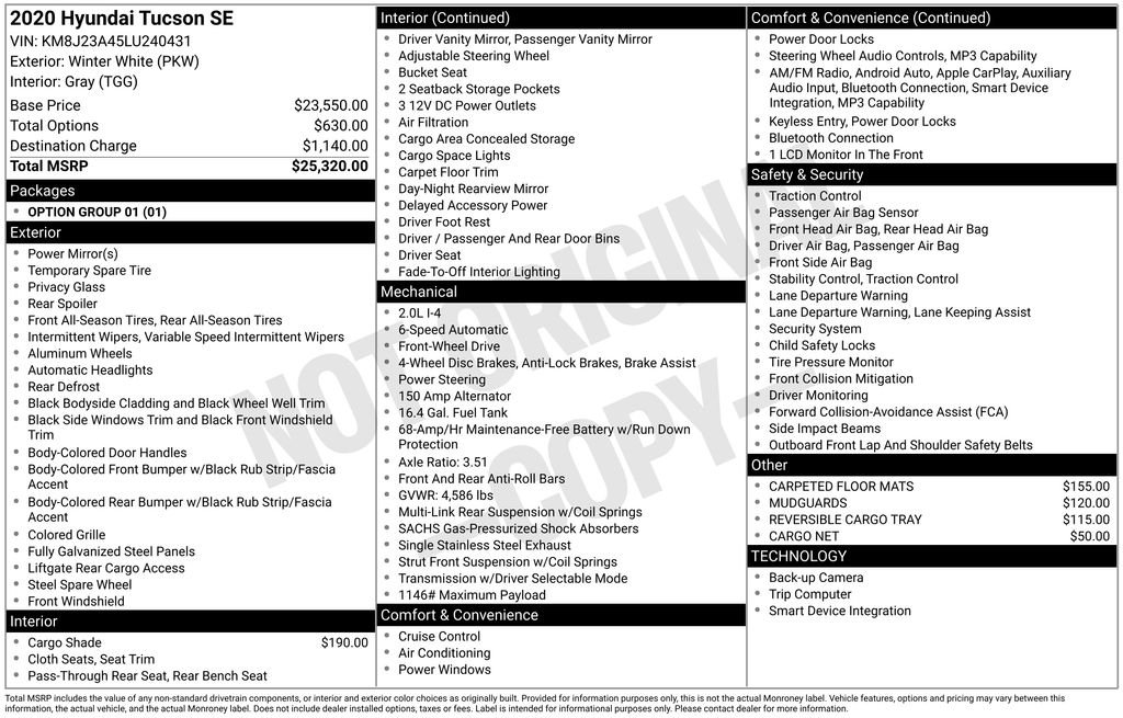 Used 2020 White Hyundai SE image 16