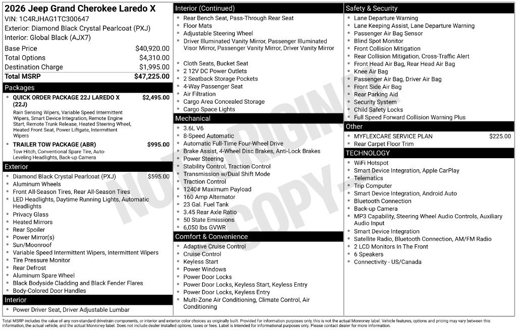New 2026 Diamond Black Crystal Pearl-Coat Exterior Paint Jeep Laredo X image 39