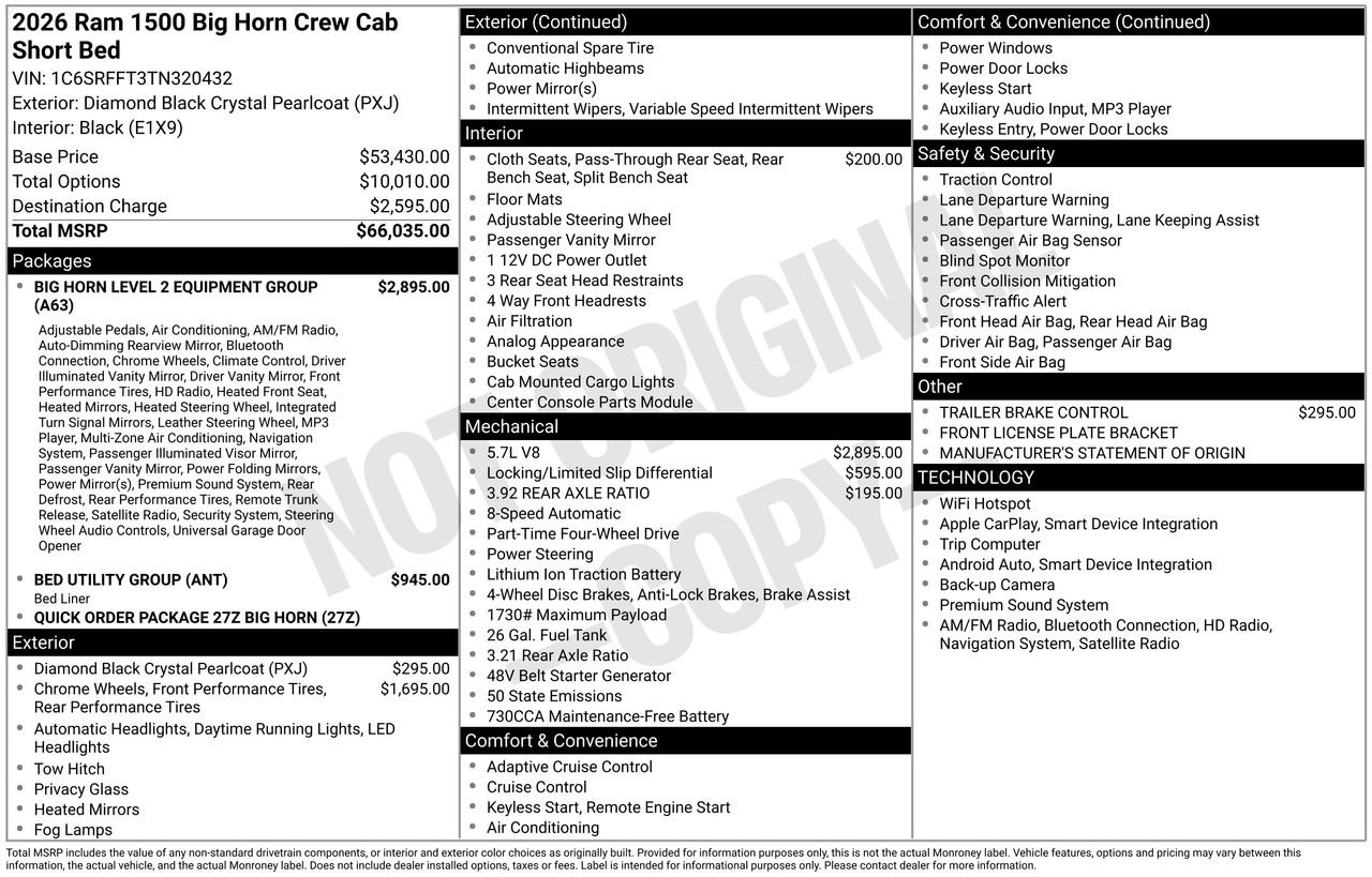 New 2026 Diamond Black Crystal Pearl-Coat Exterior Paint RAM Big Horn/Lone Star image 28