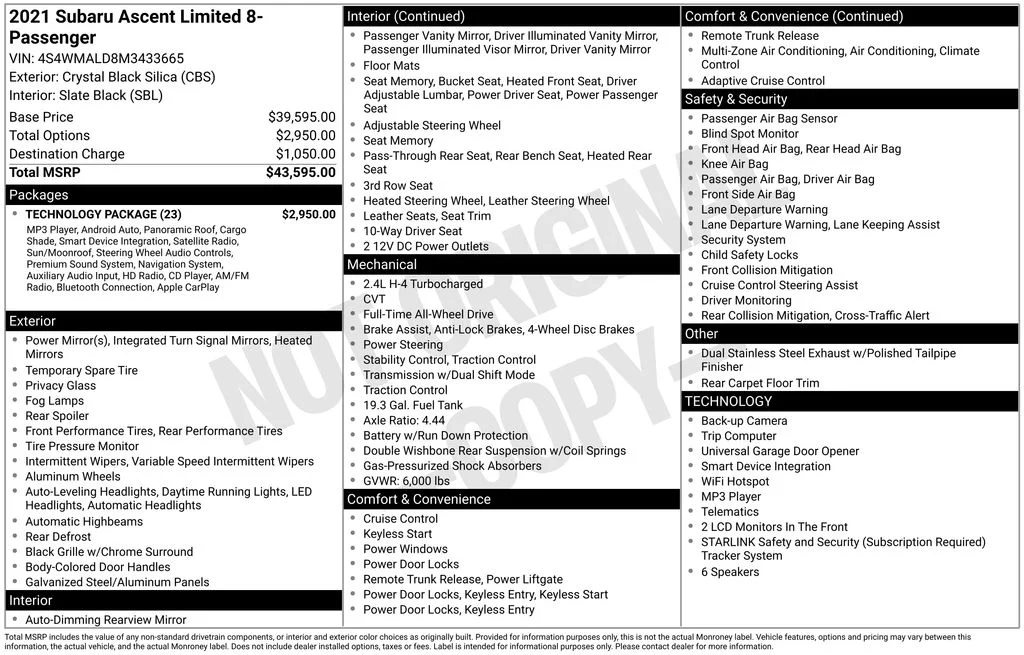 Used 2021 Black Subaru Limited image 3