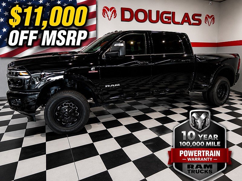 New 2026 Diamond Black Crystal Pearl-Coat Exterior Paint RAM Limited Crew Cab 8