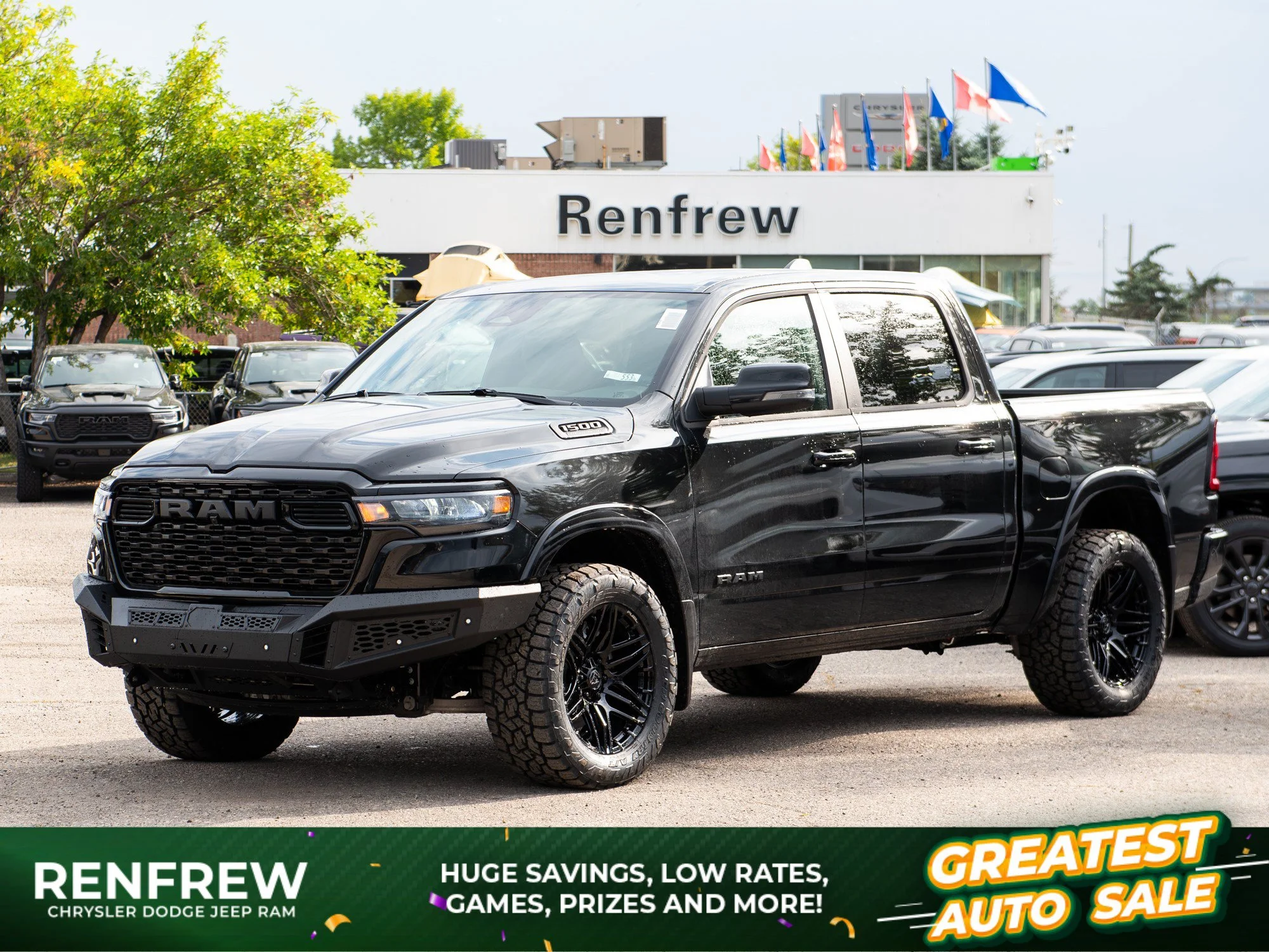 New 2026 Black RAM Big Horn Night* Crew Cab 4x4, 33 Inch Tires, Fuel Wheels, Steel Bumper image 1