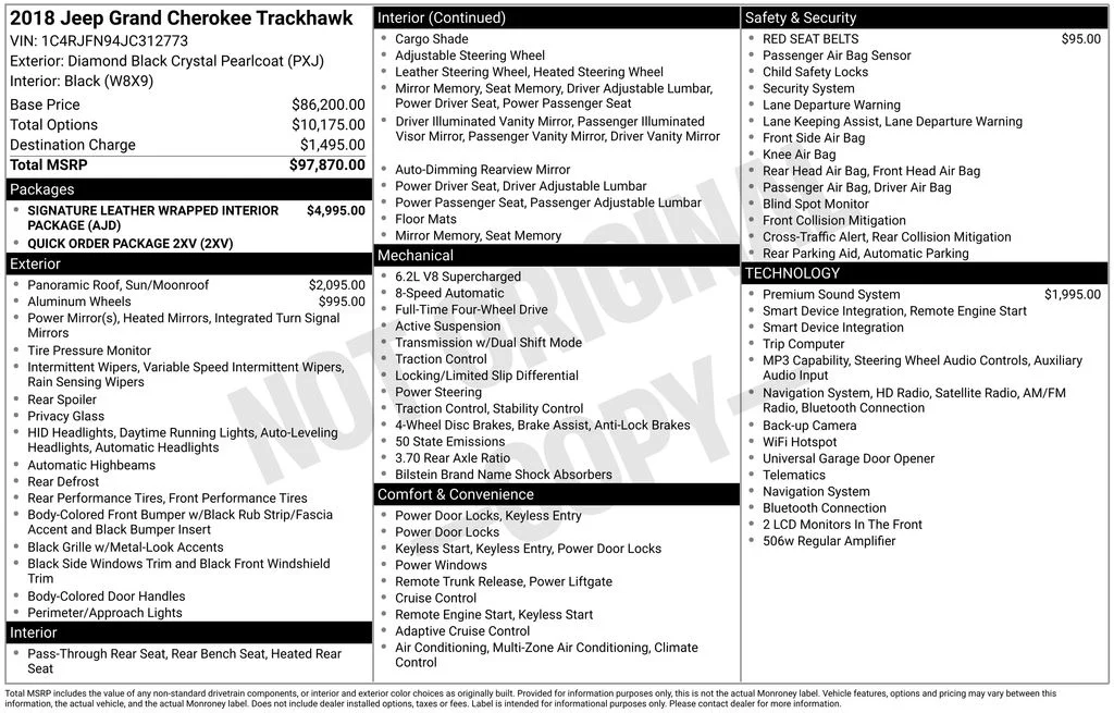 Used 2018 Black Jeep Trackhawk image 2