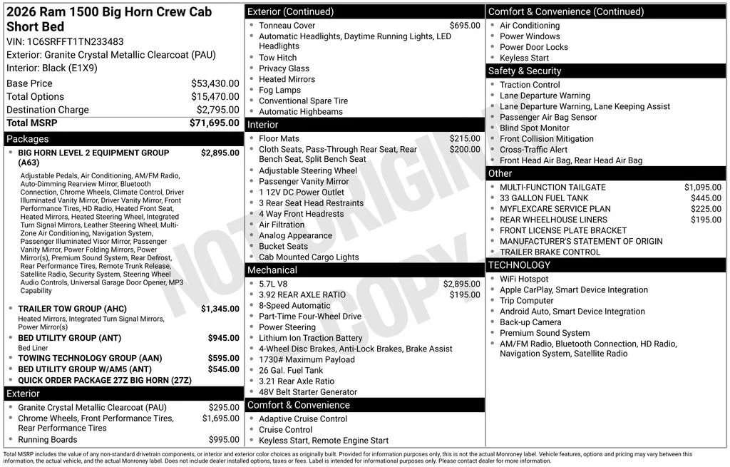 New 2026 Granite Crystal Metallic Clearcoat RAM Big Horn/Lone Star image 6