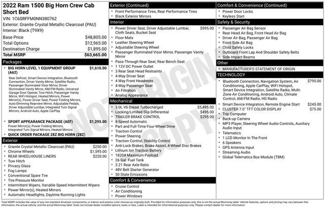 Used 2022 Granite Crystal Metallic Clearcoat Ram Big Horn image 29