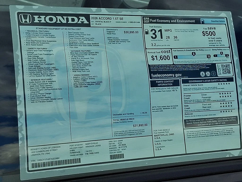 New 2026 Black Honda SE image 3