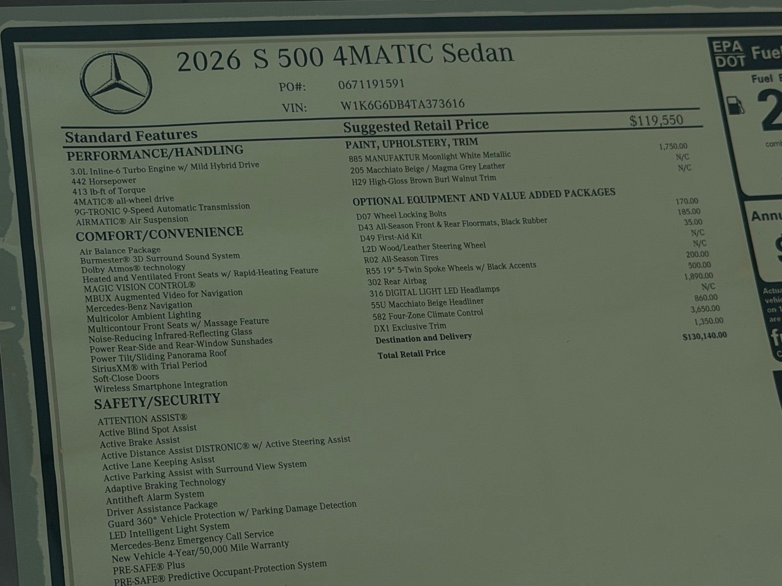 New 2026 MANUFAKTUR Moonlight White Metallic Mercedes-Benz S 500 image 22