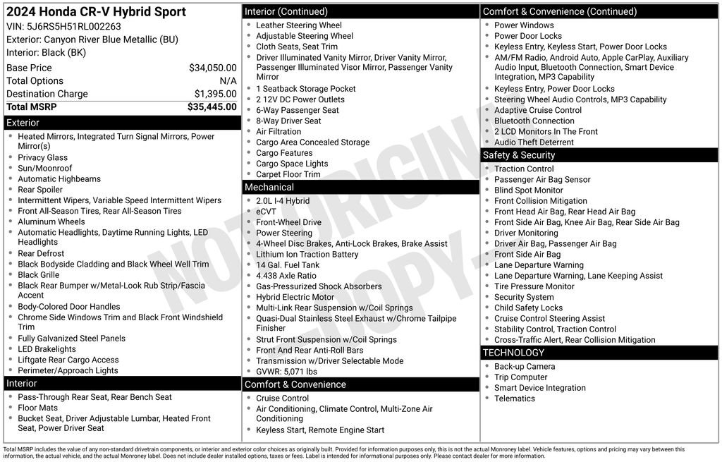 Certified Used 2024 Canyon River Blue Metallic Honda HYBRID 2WD SPORT image 18