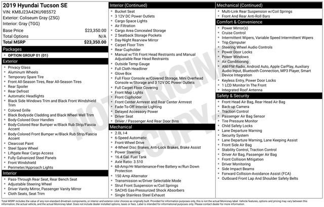 Used 2019 Hyundai Tucson SE with VIN KM8J23A42KU985572 for sale in Grove City, OH