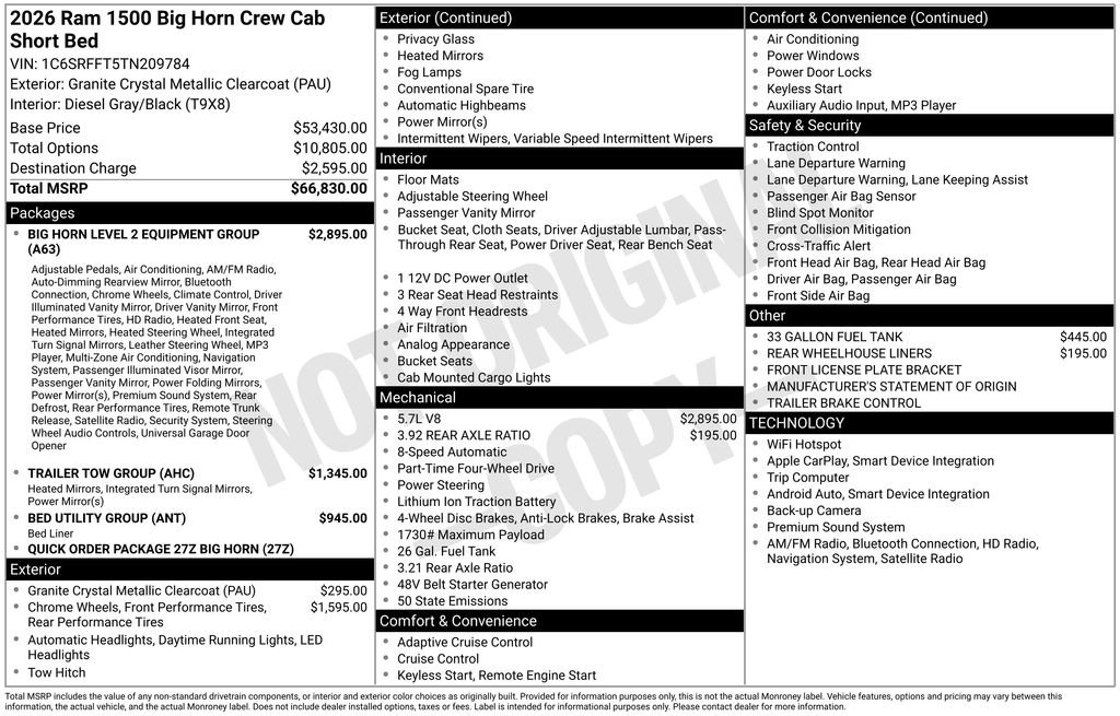 New 2026 Granite Crystal Metallic Clearcoat RAM BIG HORN image 51