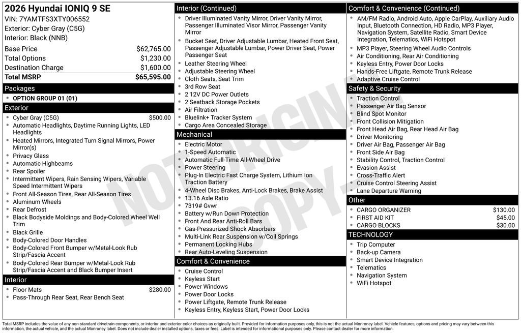 Certified 2026 Hyundai IONIQ 9 SE with VIN 7YAMTFS3XTY006552 for sale in Highland Park, IL