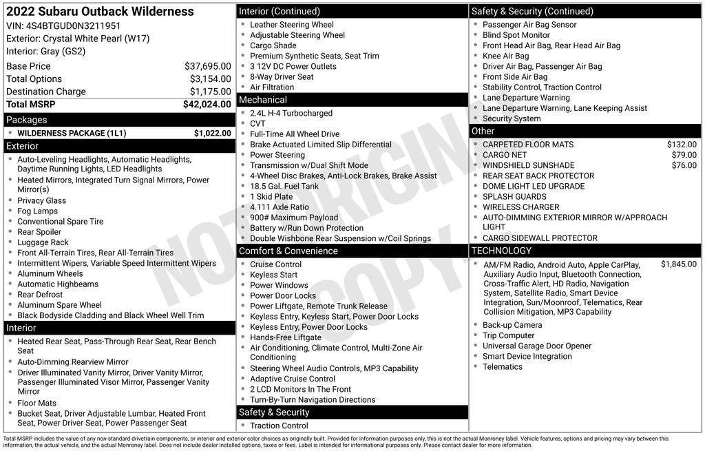 Used 2022 Crystal White Pearl Subaru Wilderness image 16