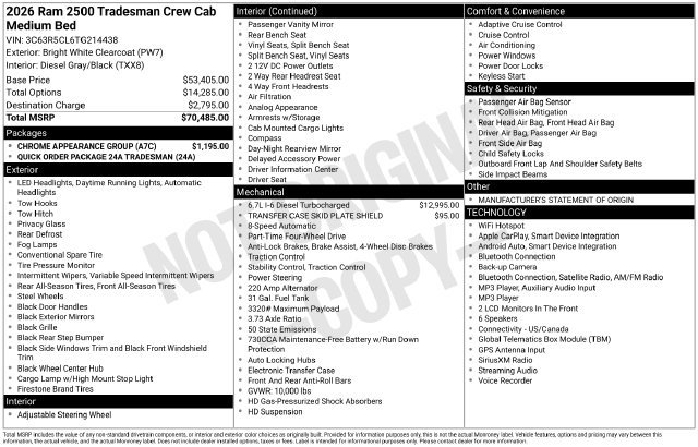 New 2026 Bright White Clear-Coat Exterior Paint RAM Tradesman image 30