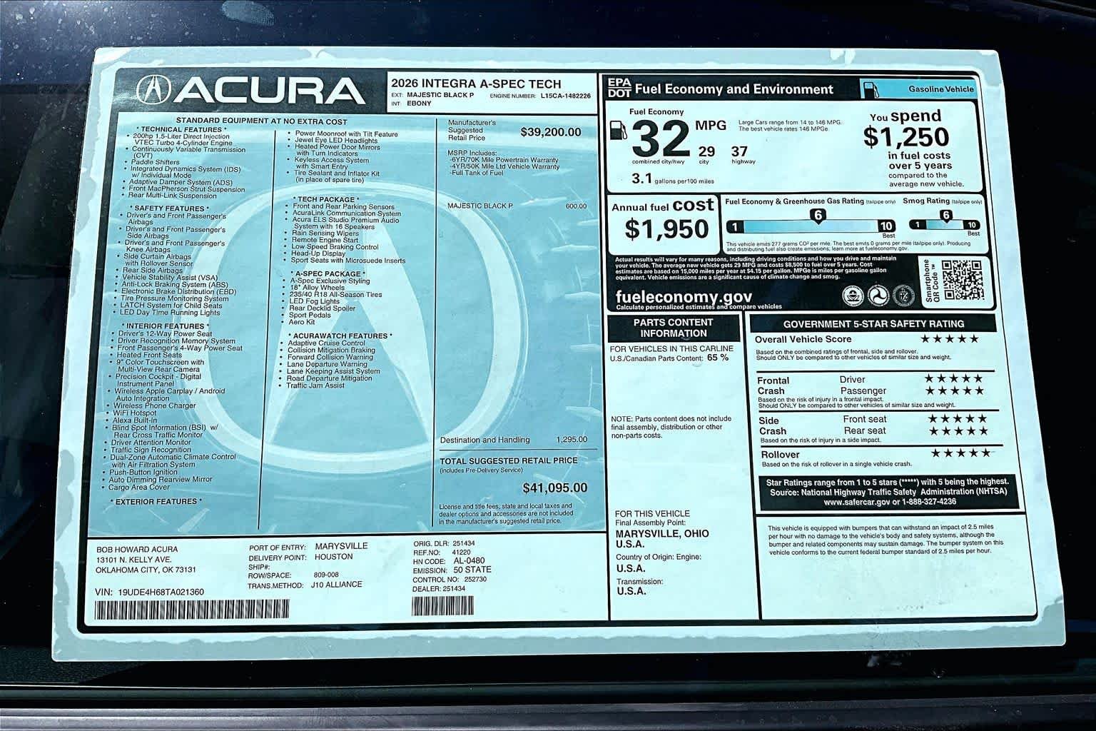 New 2026 Majestic Black Pearl Acura w/A-Spec Technology Package image 18