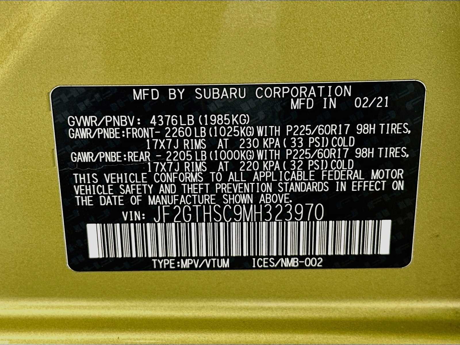 Certified Used 2021 Plasma Yellow Pearl Subaru Sport image 29