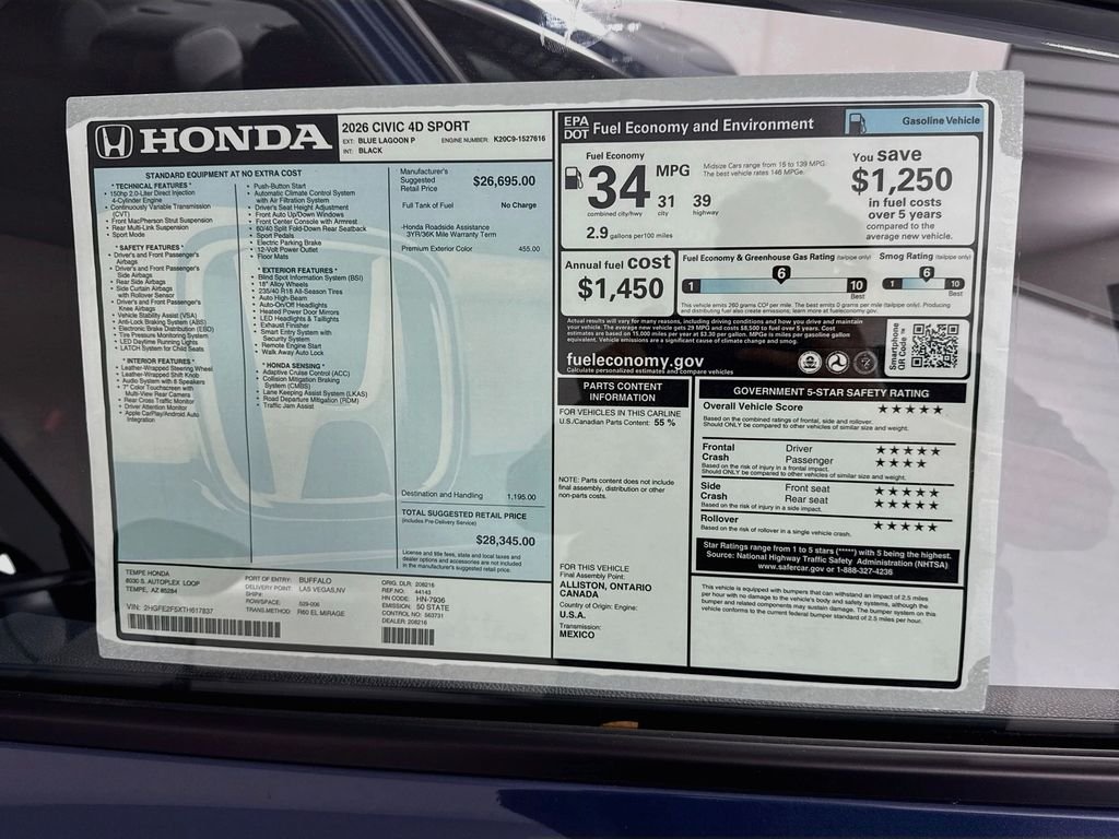 New 2026 Blue Lagoon Pearl Honda Sport image 9