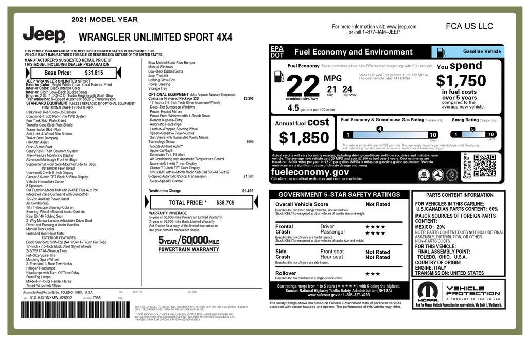 Used 2021 White Jeep Unlimited Sport S image 4