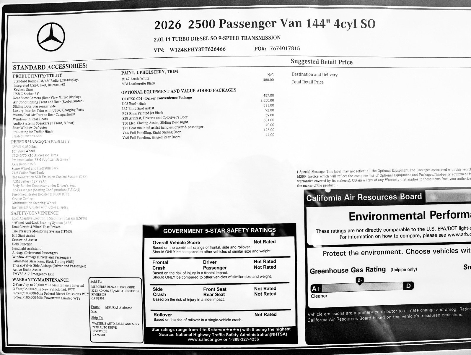 New 2026 Arctic White Mercedes-Benz 2500 High Roof I4 Diesel 144 RWD image 26