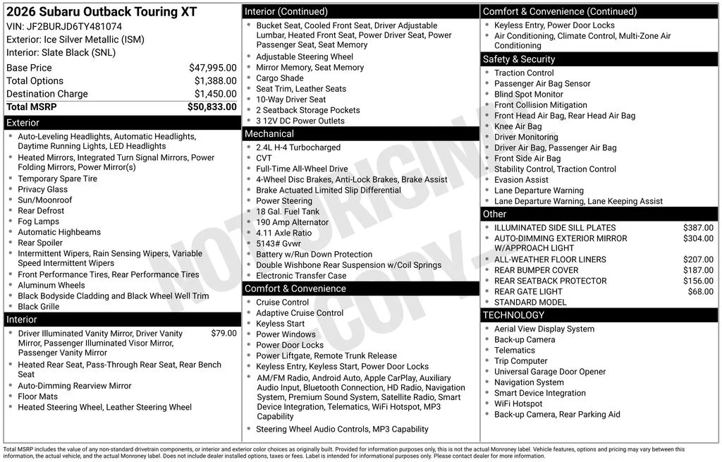 New 2026 ICE SILVER METALLIC Subaru Touring XT image 2