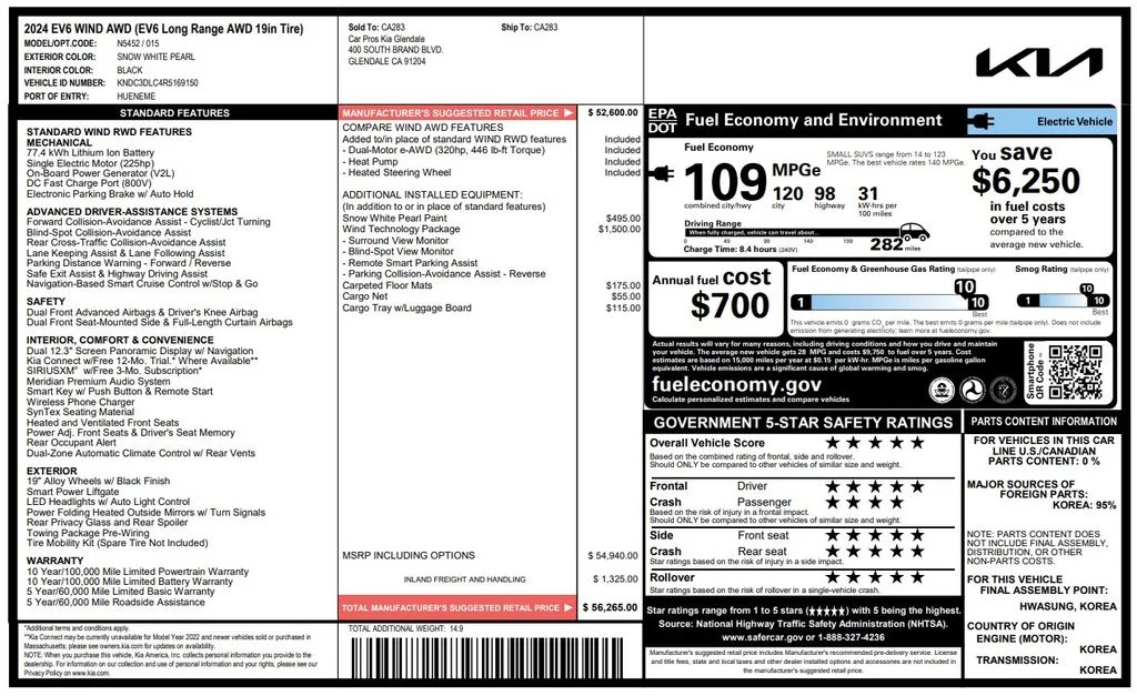Used 2024 Kia EV6 Wind with VIN KNDC3DLC4R5169150 for sale in Phoenix, AZ
