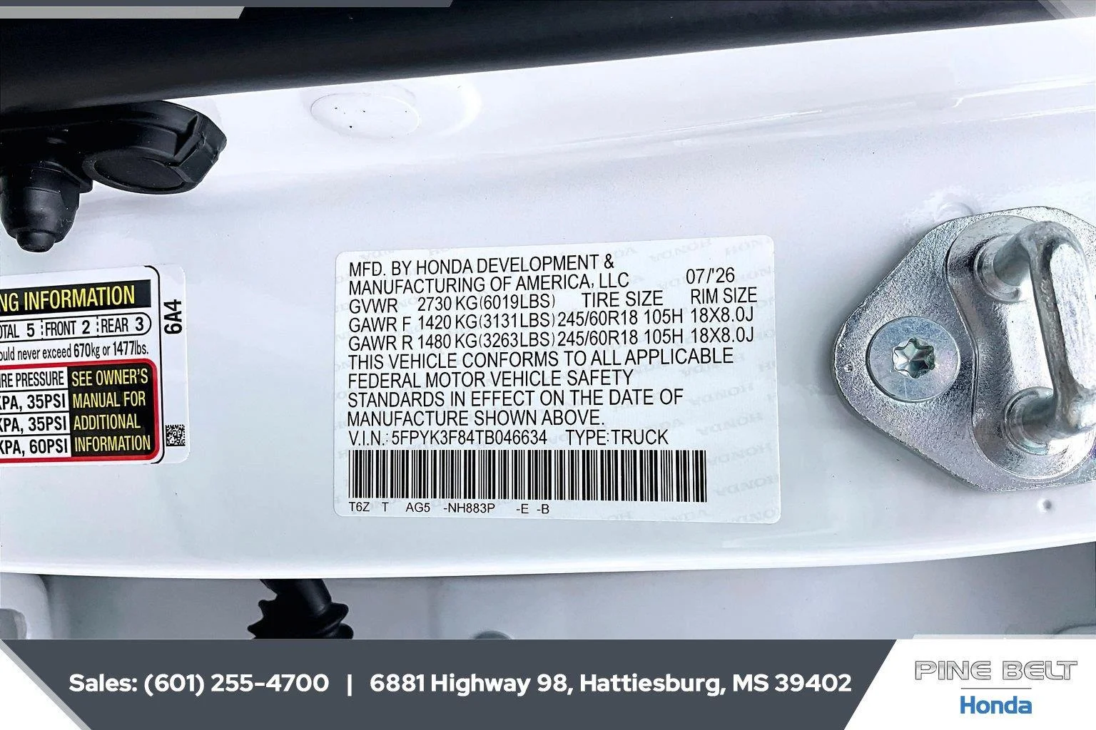 New 2026 Platinum White Pearl Honda Black Edition image 7