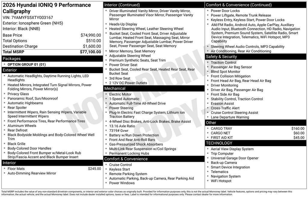 Used 2026 Hyundai IONIQ 9 Performance Calligraphy with VIN 7YAMYFS5XTY003167 for sale in Highland Park, IL