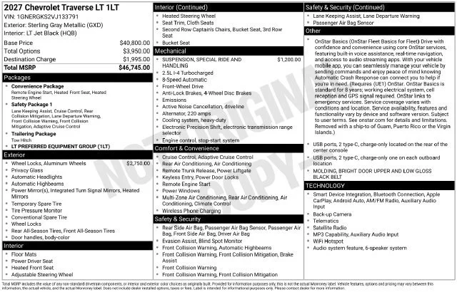2027 Chevrolet Traverse LT - Photo 37