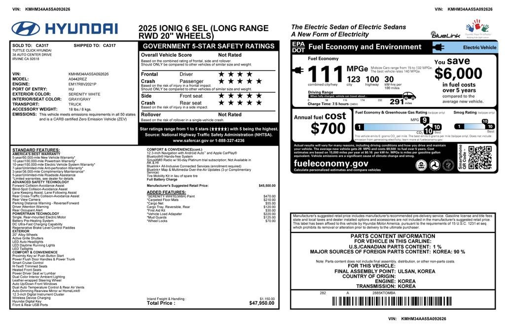 Used 2025 Hyundai IONIQ 6 SEL with VIN KMHM34AA5SA092626 for sale in Phoenix, AZ