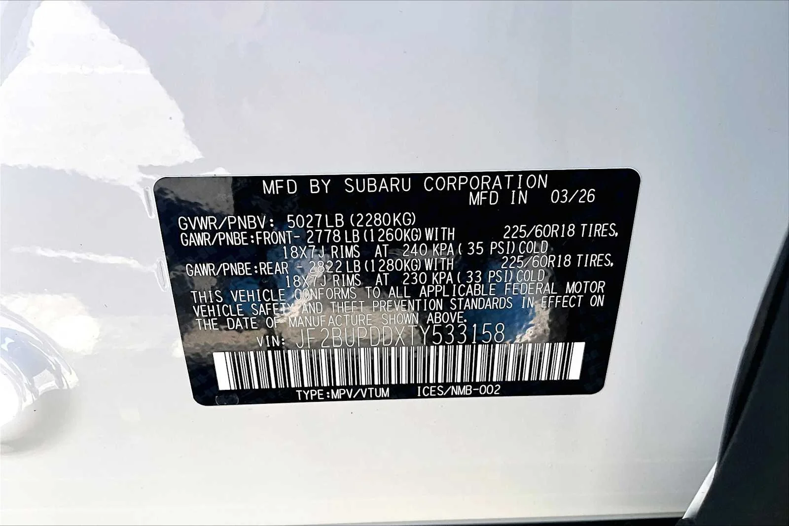 New 2026 Crystal White Pearl Subaru Limited image 18