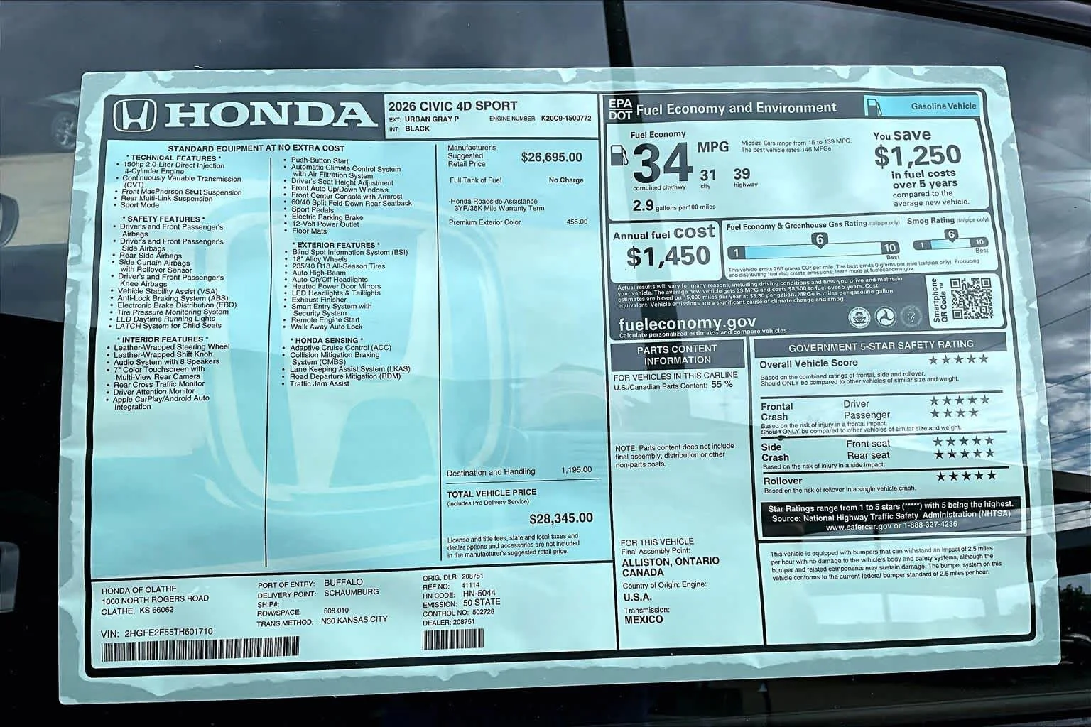 New 2026 Urban Gray Pearl Honda Sport image 19
