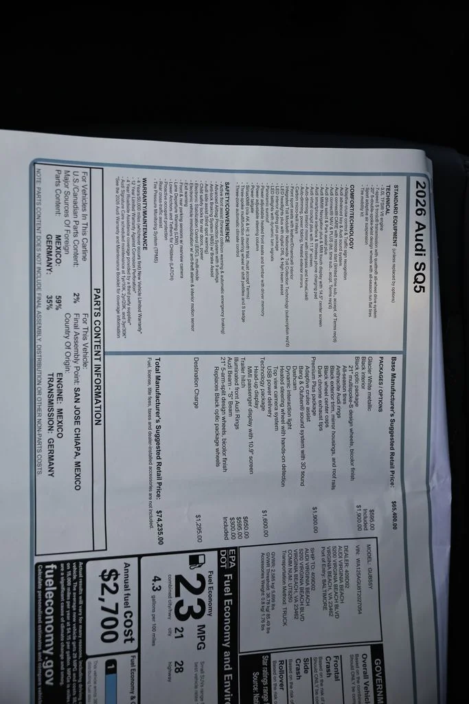 New 2026 Glacier White Metallic Audi Premium Plus image 25