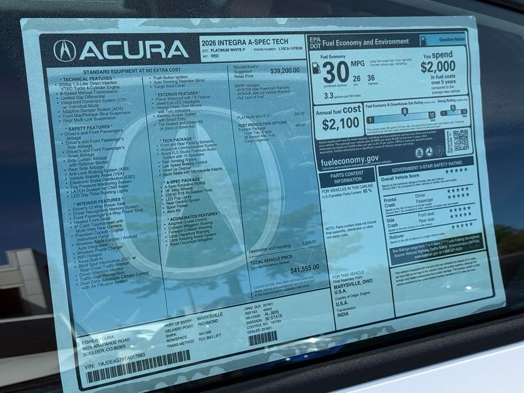 New 2026 Platinum White Pearl Acura A-Spec Tech Package image 27