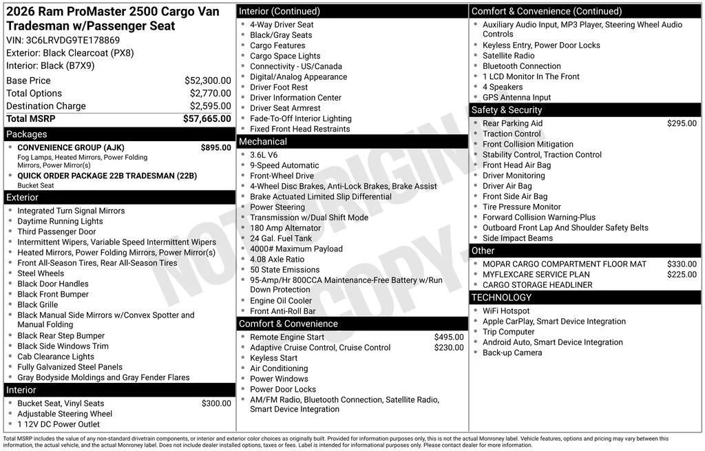 New 2026 Black Clear-Coat Exterior Paint RAM High Roof image 5