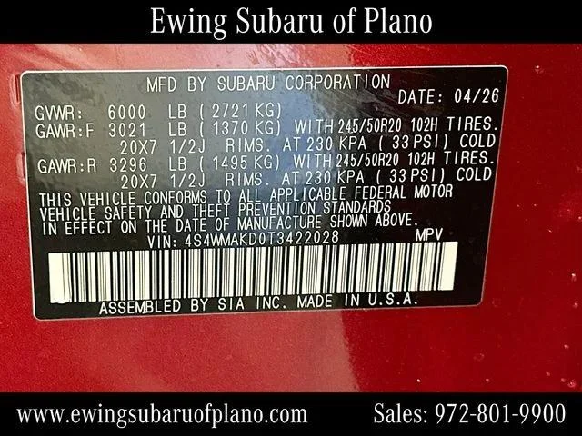 New 2026 CRIMSON RED PEARL Subaru Touring 7-Passenger image 72