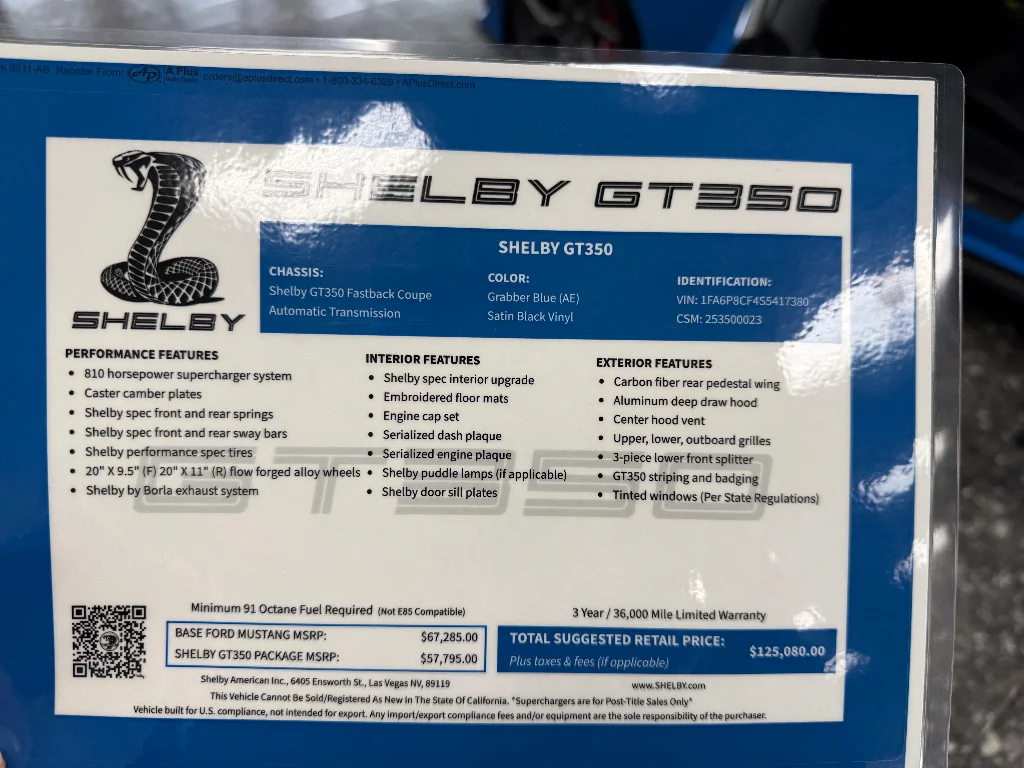 New 2025 Grabber Blue Metallic Ford SHELBY GT350 image 33