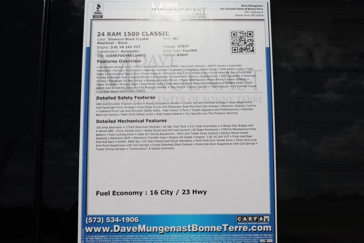 Used 2024 Diamond Black Crystal Pearl Coat Ram SLT image 30