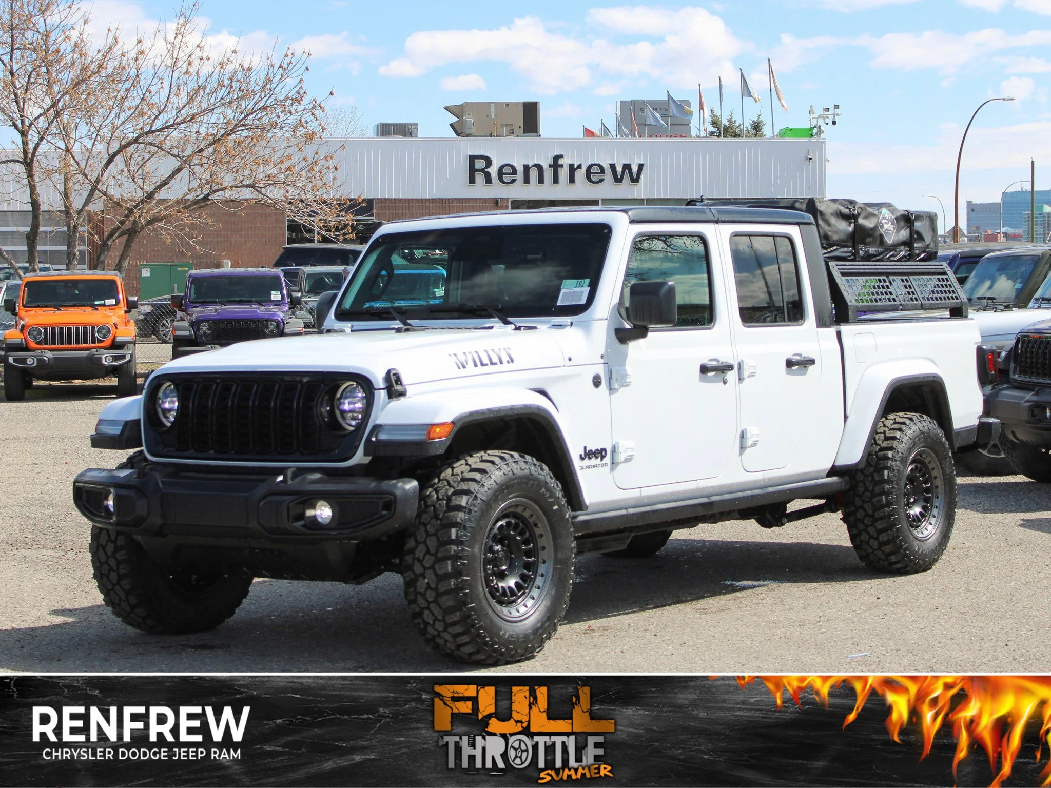 New 2026 White Jeep Willys*, Black Rhino Wheels, 33 Inch Tires, Treeline Outdoors Rooftop Tent image 1