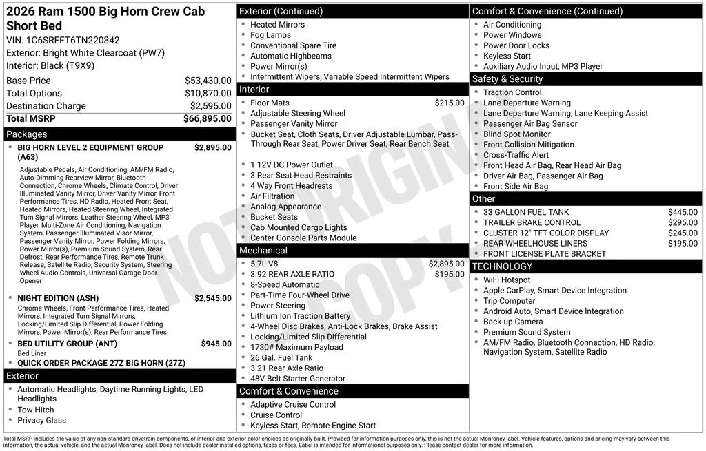 New 2026 Bright White Clear-Coat Exterior Paint RAM Big Horn/Lone Star image 13