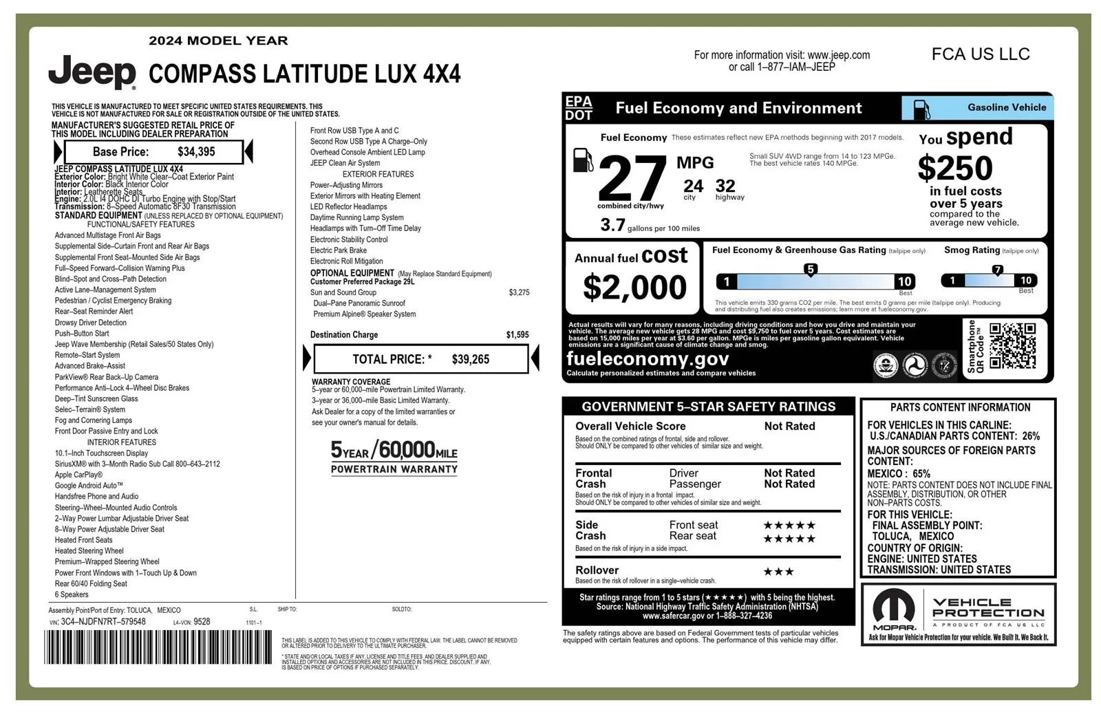 New 2024 Bright White Clear-Coat Exterior Paint Jeep Latitude Lux image 27