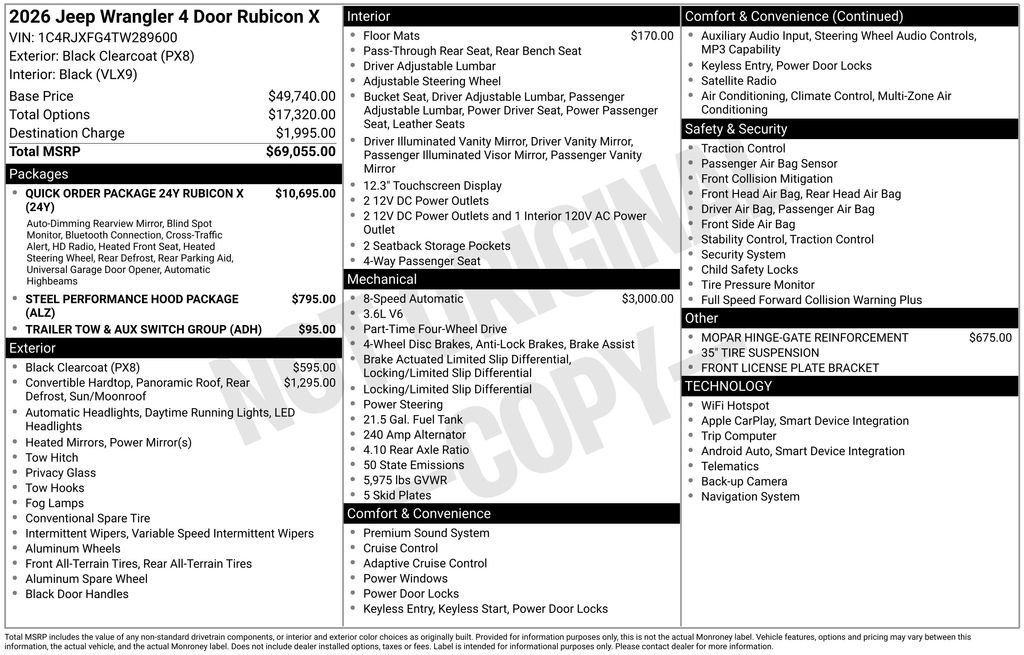 New 2026 Black Clear-Coat Exterior Paint Jeep Rubicon X image 22