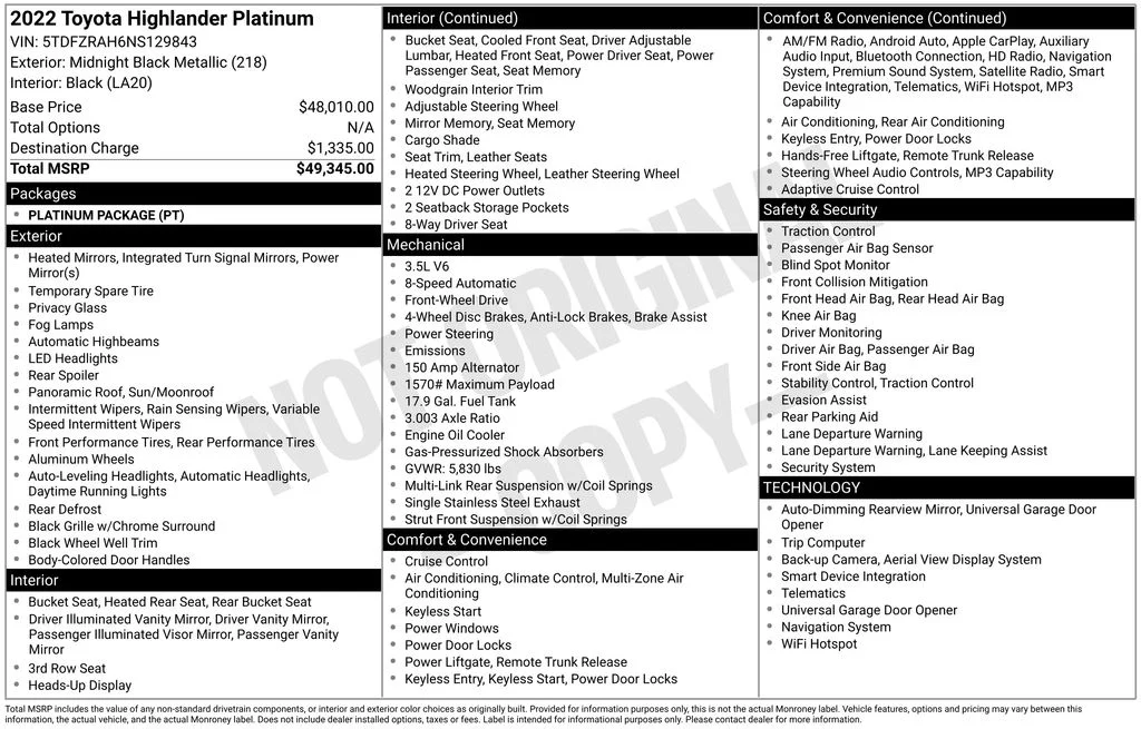 Certified Used 2022 Black Toyota Platinum image 5