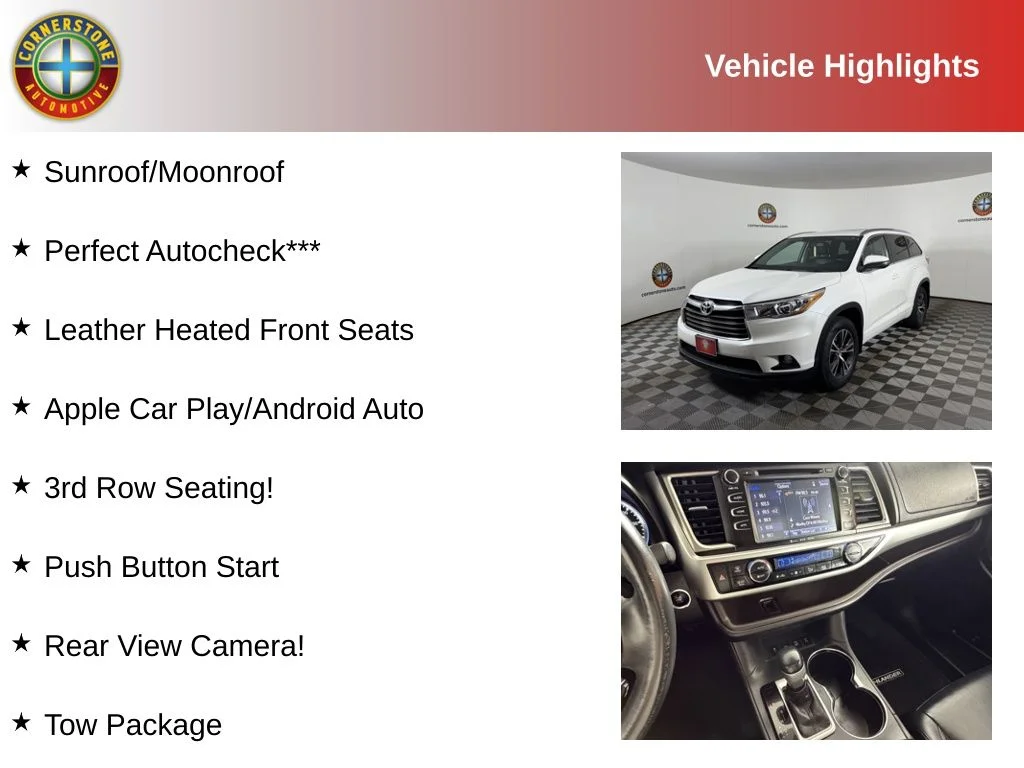 Used 2016 Toyota Highlander XLE with VIN 5TDJKRFH1GS308429 for sale in Elk River, Minnesota