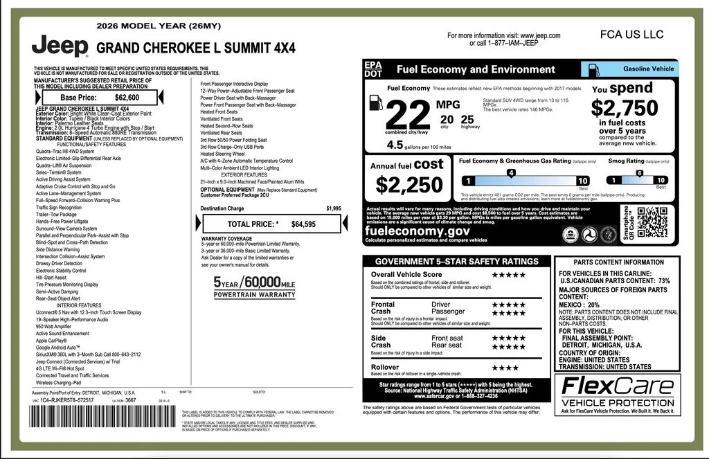 New 2026 Bright White Clear-Coat Exterior Paint Jeep Summit image 2