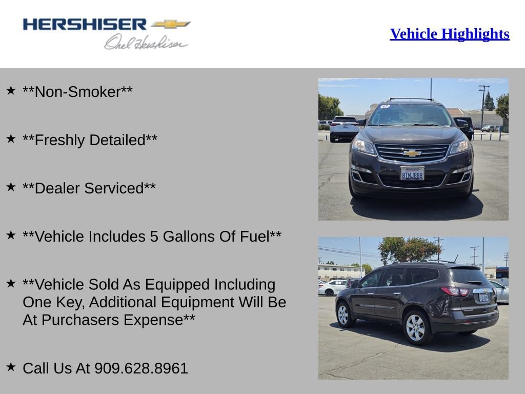 Used 2017 Chevrolet Traverse 1LT with VIN 1GNKRGKD1HJ242025 for sale in Chino, CA