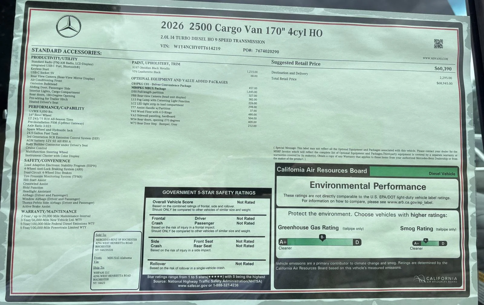 Used 2026 Black Mercedes-Benz Cargo Van 170” 4cyl HO image 2