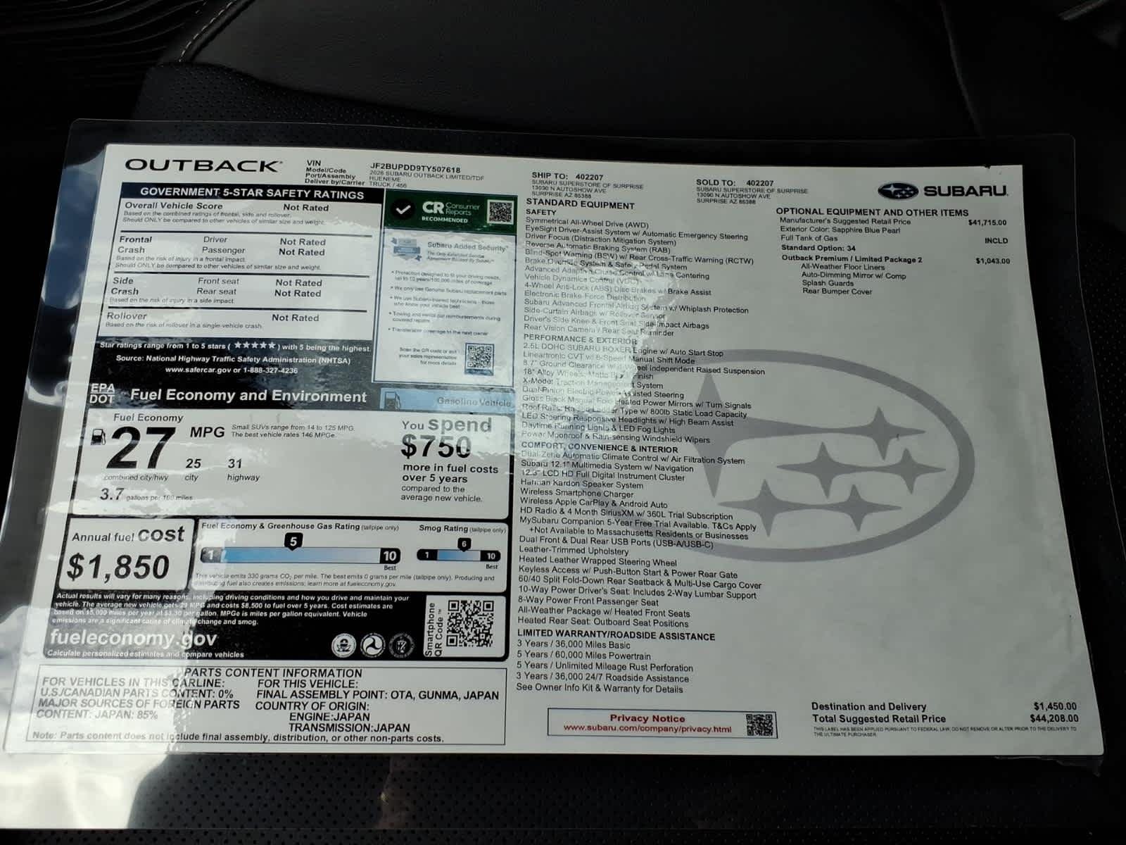 New 2026 SAPPHIRE BLUE PEARL Subaru Limited image 40