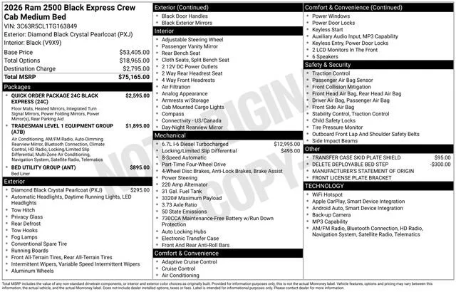 New 2026 Diamond Black Crystal Pearl-Coat Exterior Paint RAM Tradesman image 31