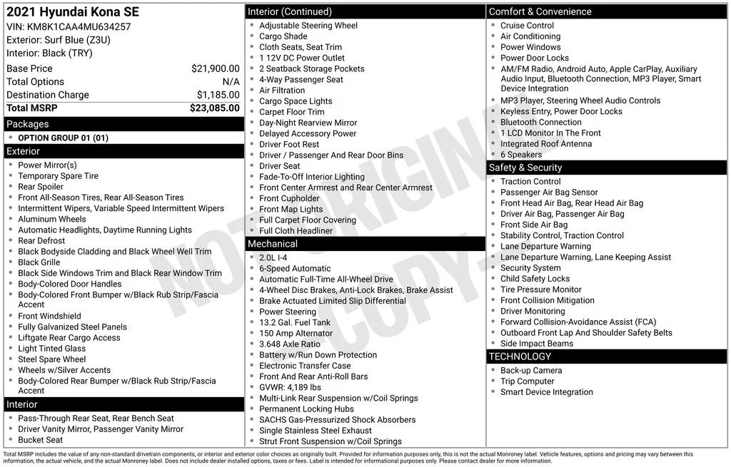 Used 2021 Hyundai Kona SE with VIN KM8K1CAA4MU634257 for sale in Shelton, WA
